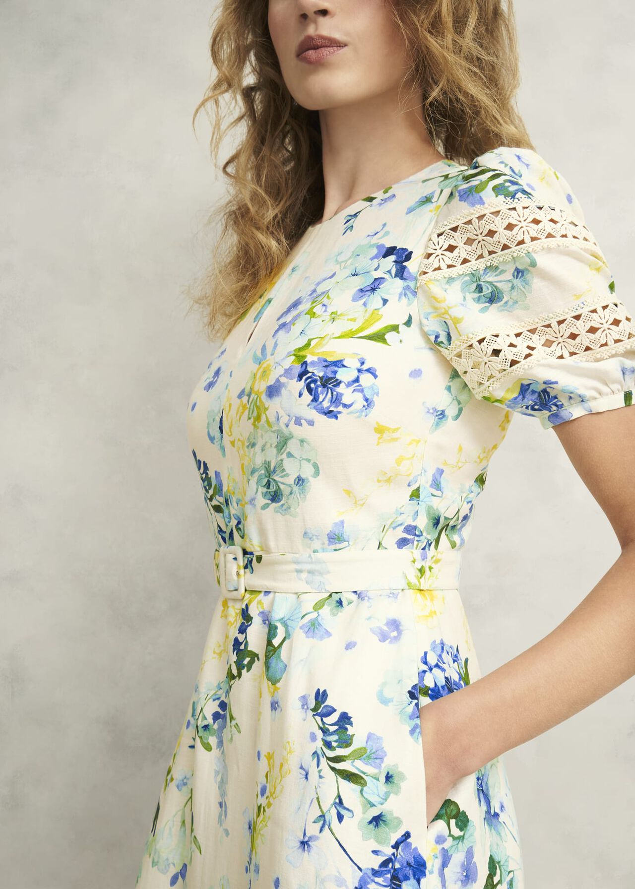 Winnie Floral Linen Dress, Ivory Multi, hi-res
