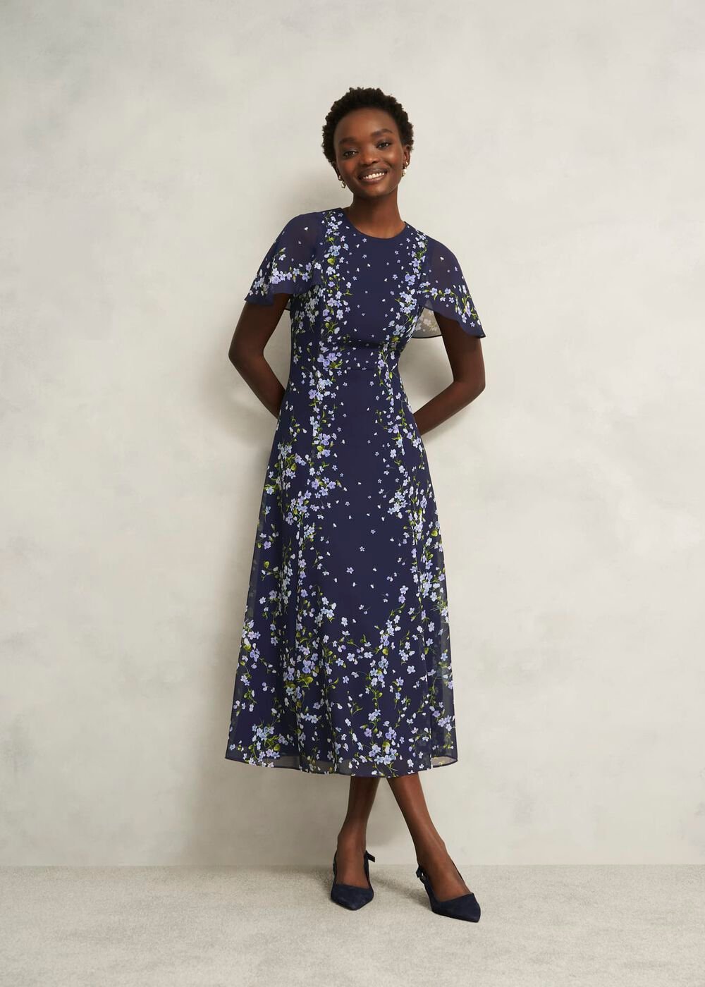 Rosella Cape Dress, Midnight Multi, hi-res