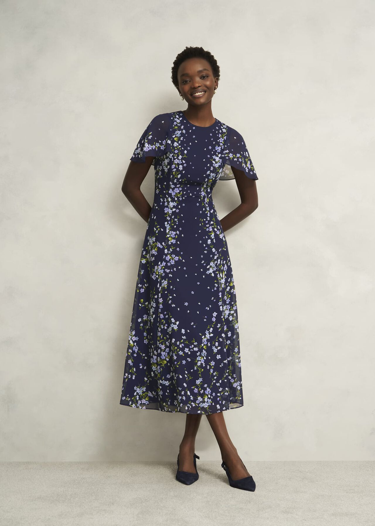 Rosella Cape Dress, Midnight Multi, hi-res
