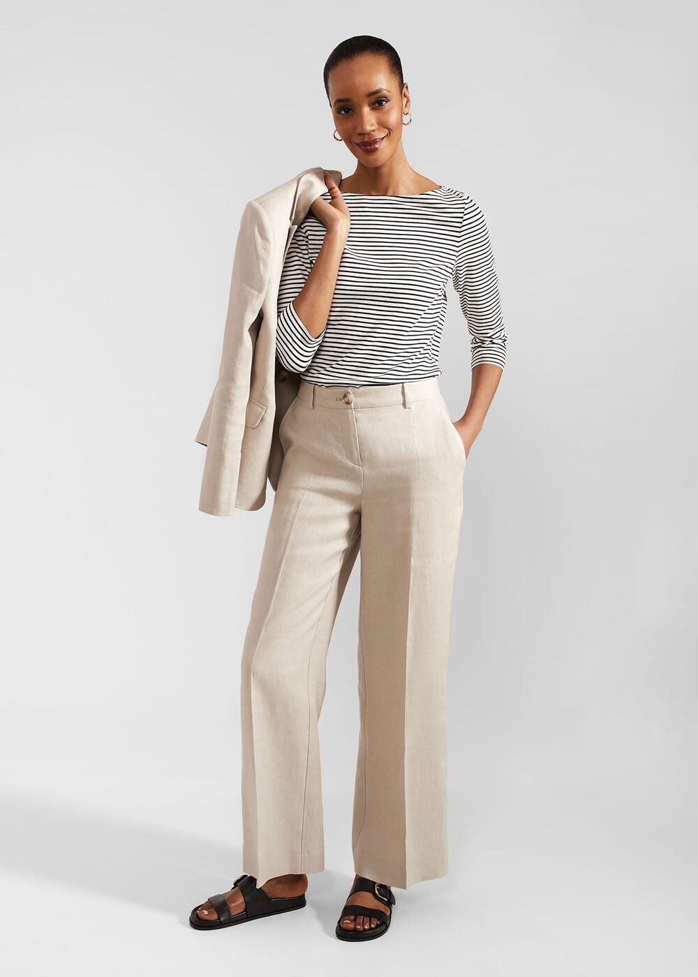 Roberta Wide Linen Pants, Neutral, hi-res