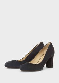 Sonia Suede Block Heel Court Shoes, Navy, hi-res