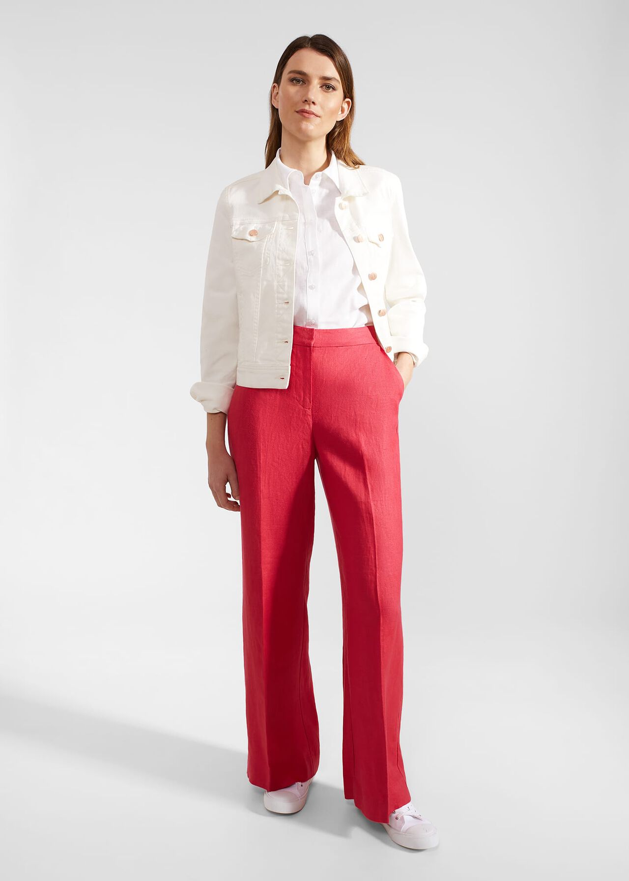 Mirabel Wide Linen Trousers, Raspberry Pink, hi-res