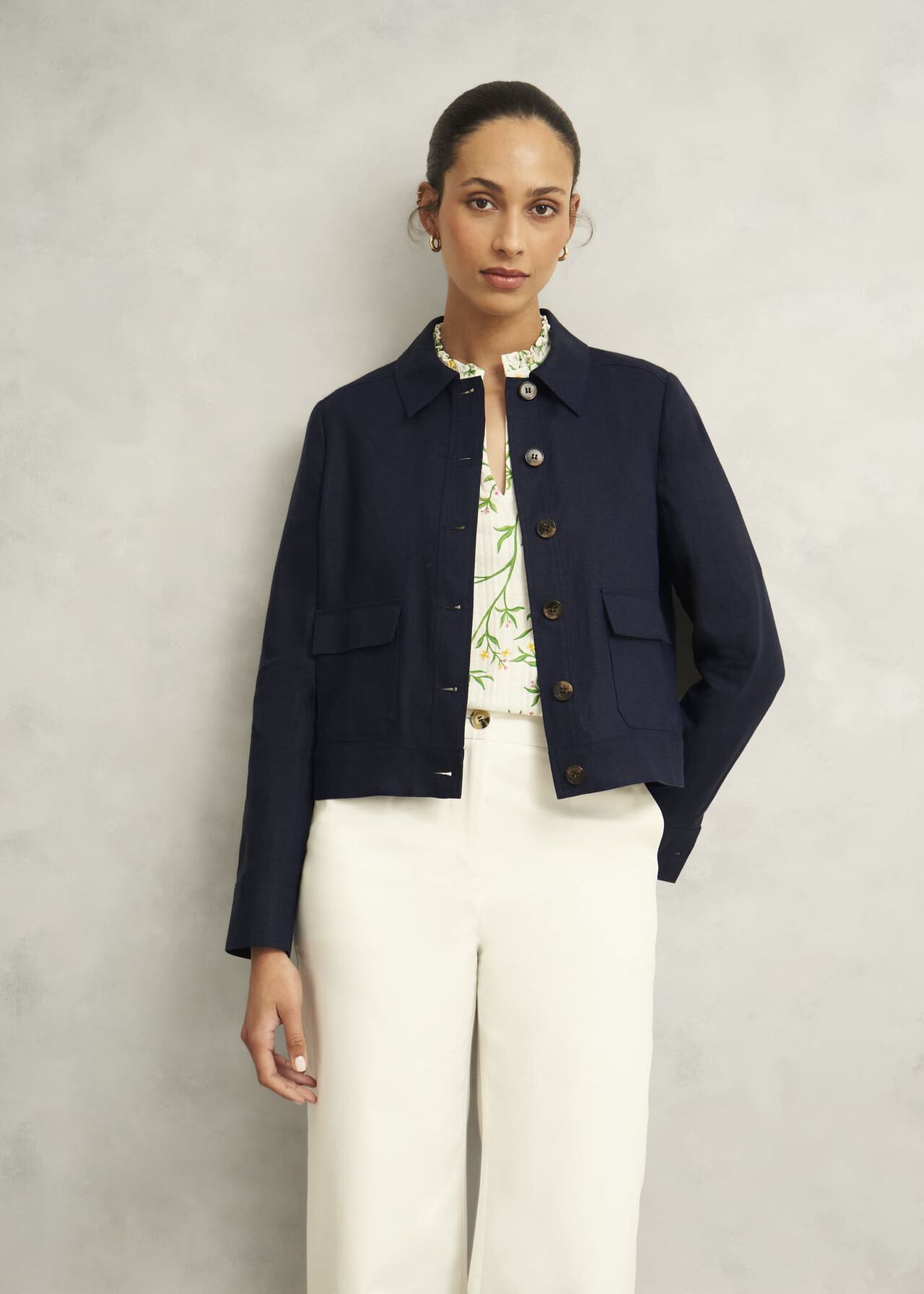 Clarence Linen Jacket, Navy, hi-res