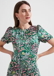 Christina Floral Fit And Flare Dress, Green Multi, hi-res