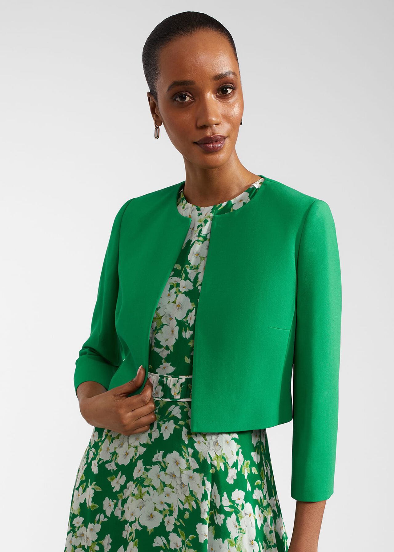 Elize Crepe Jacket, Cilantro Green, hi-res