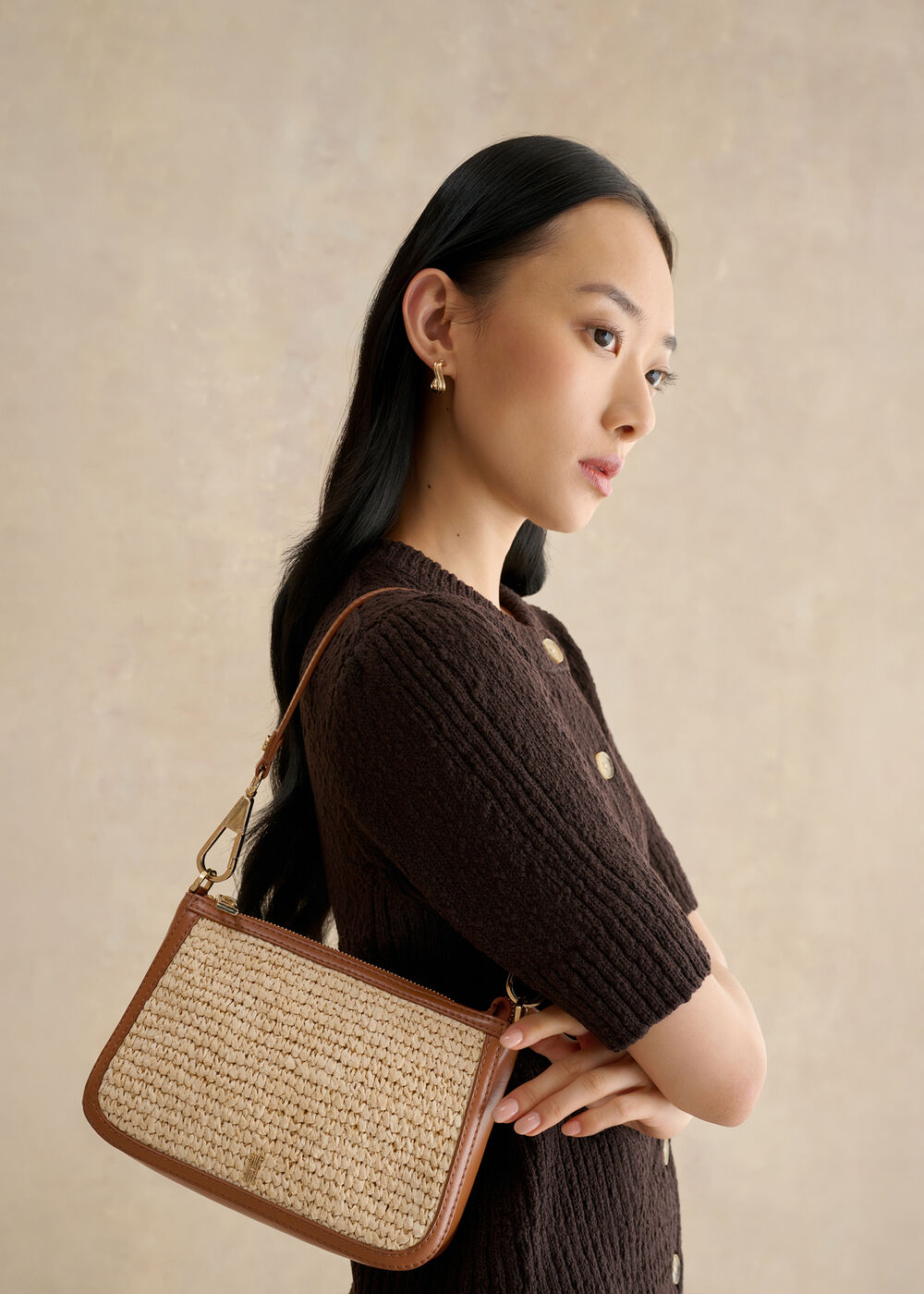 Briella Raffia Crossbody Bag, Natural Tan, hi-res