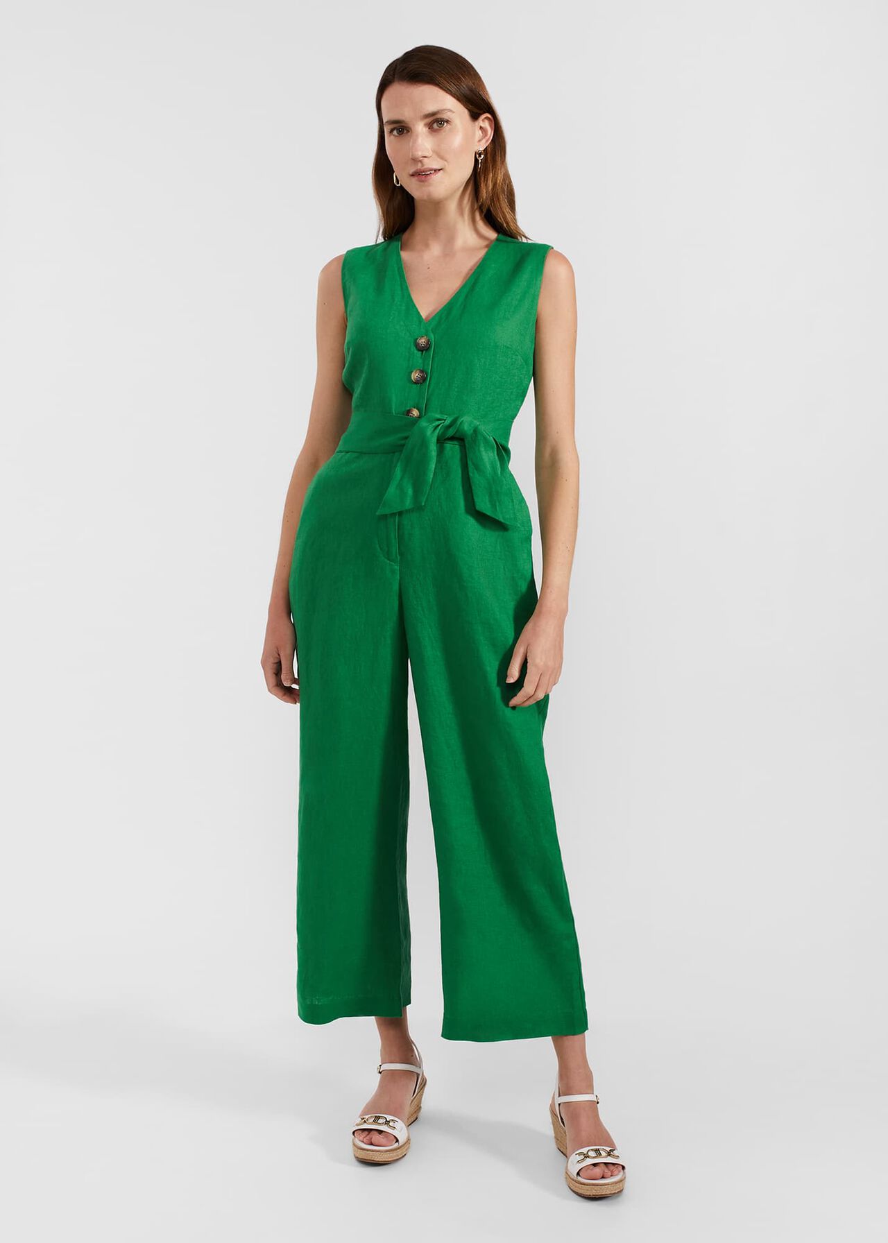 Melodie Linen Jumpsuit, Green, hi-res