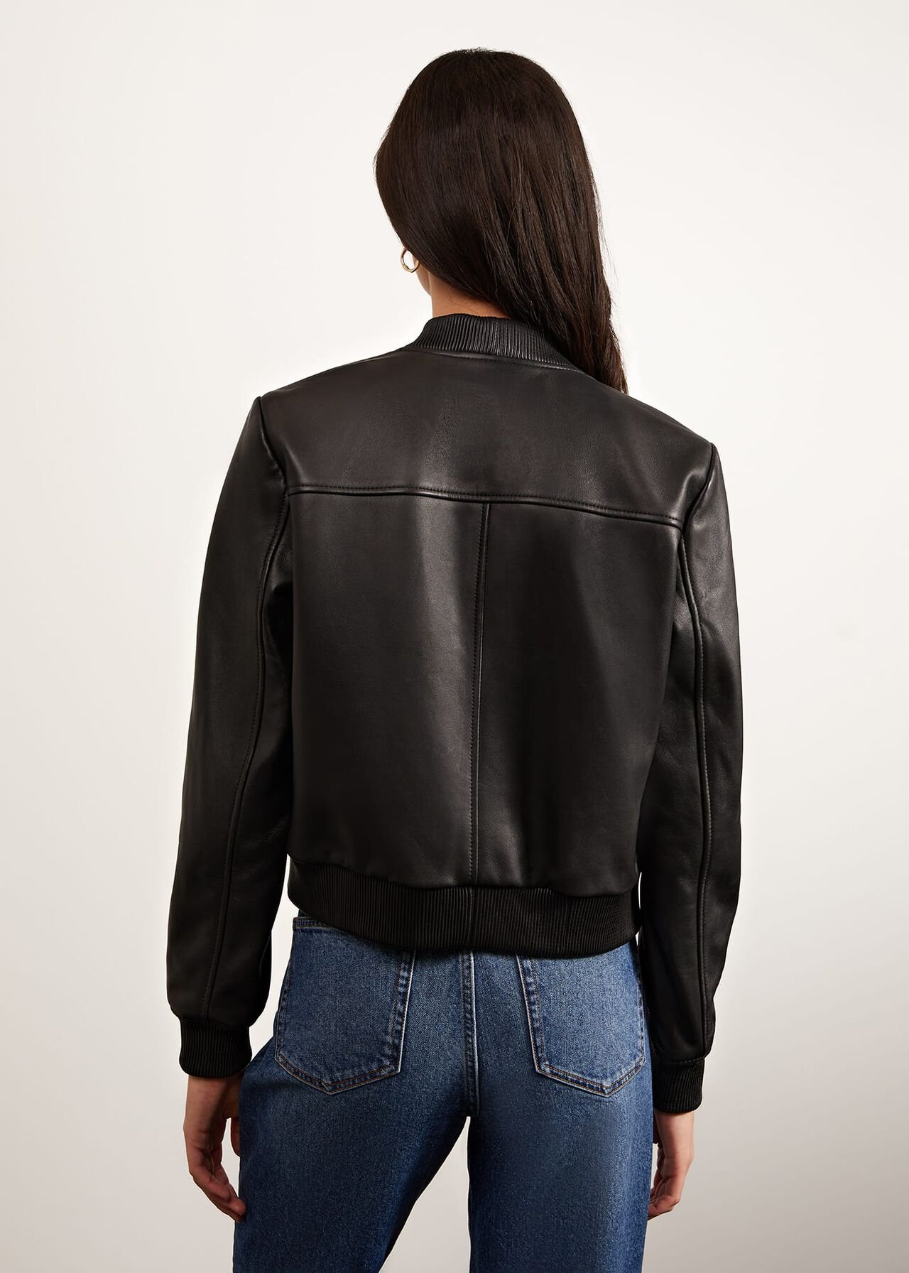 Lindley Leather Bomber Jacket, Black, hi-res