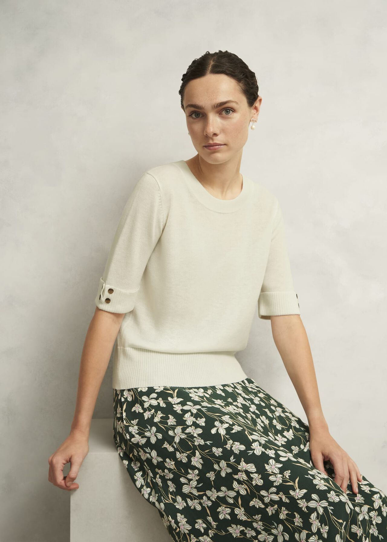Leanne Knitted Top with Wool, Hobbs Ivory, hi-res