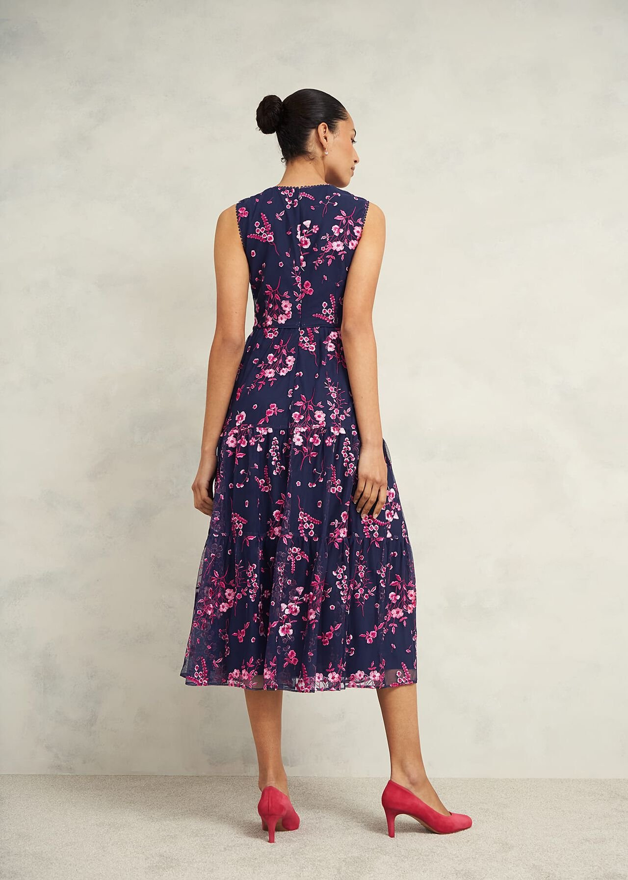 Petite Bethany Embroidered Dress, Navy Pink, hi-res