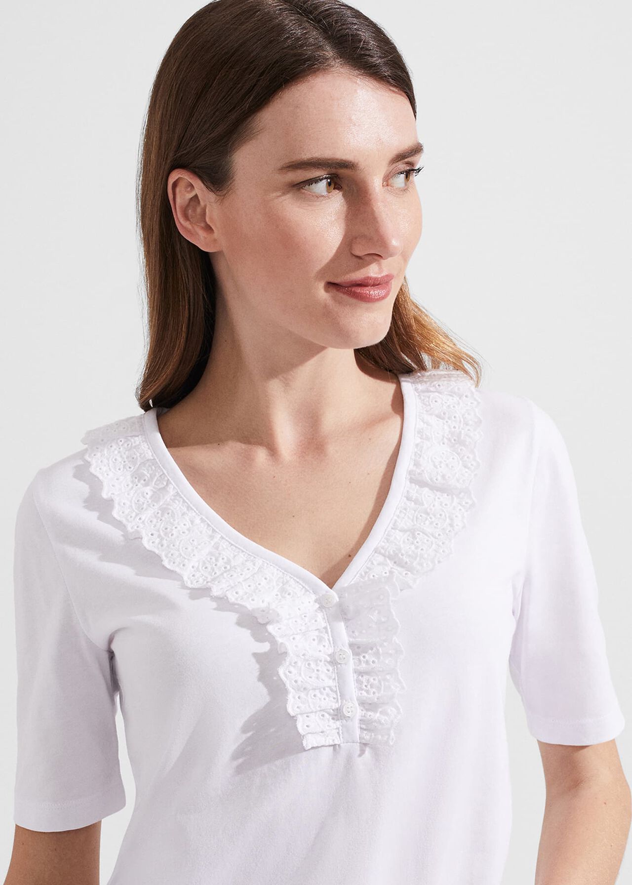 Demi Broderie Top, White, hi-res