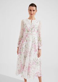 Petite Skye Floral Silk Dress, Ivory Multi, hi-res