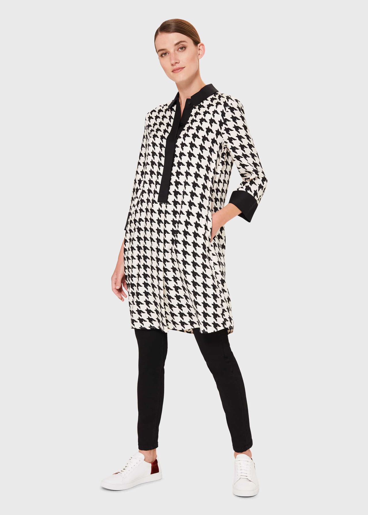 Marci Dogtooth Collar Tunic, Buttercream Blk, hi-res