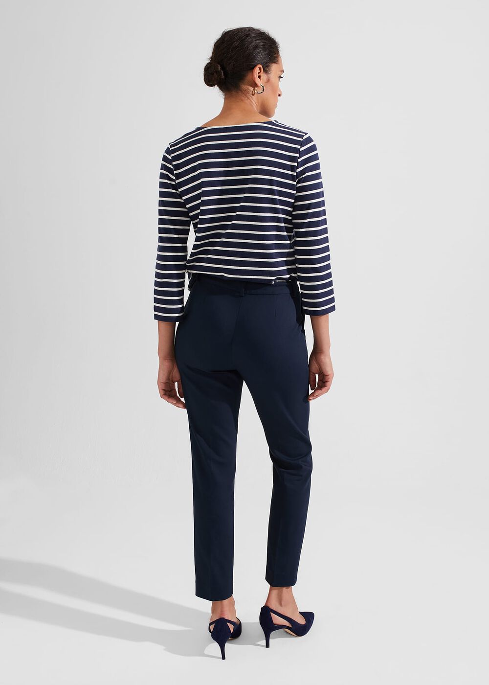 Petite Quin Cotton Blend Trousers, Navy, hi-res