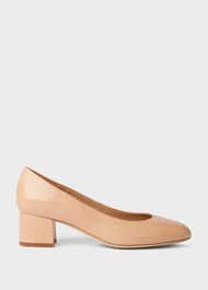 Natalie Wide Fit Leather Block Heel Court Shoes, Nude, hi-res
