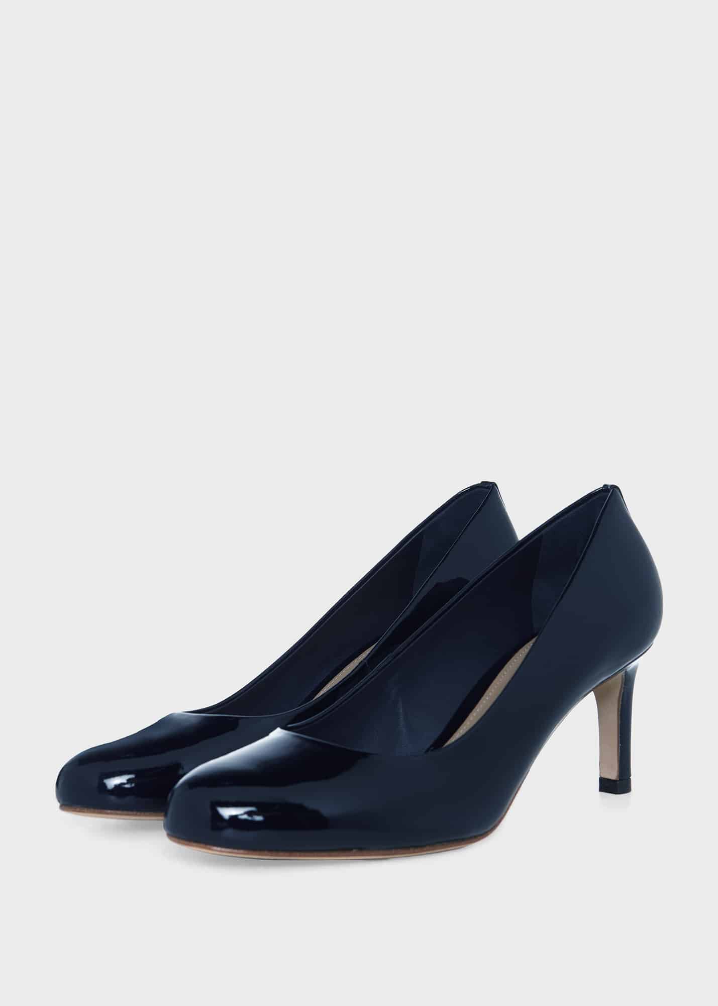 Navy patent leather court shoes discount