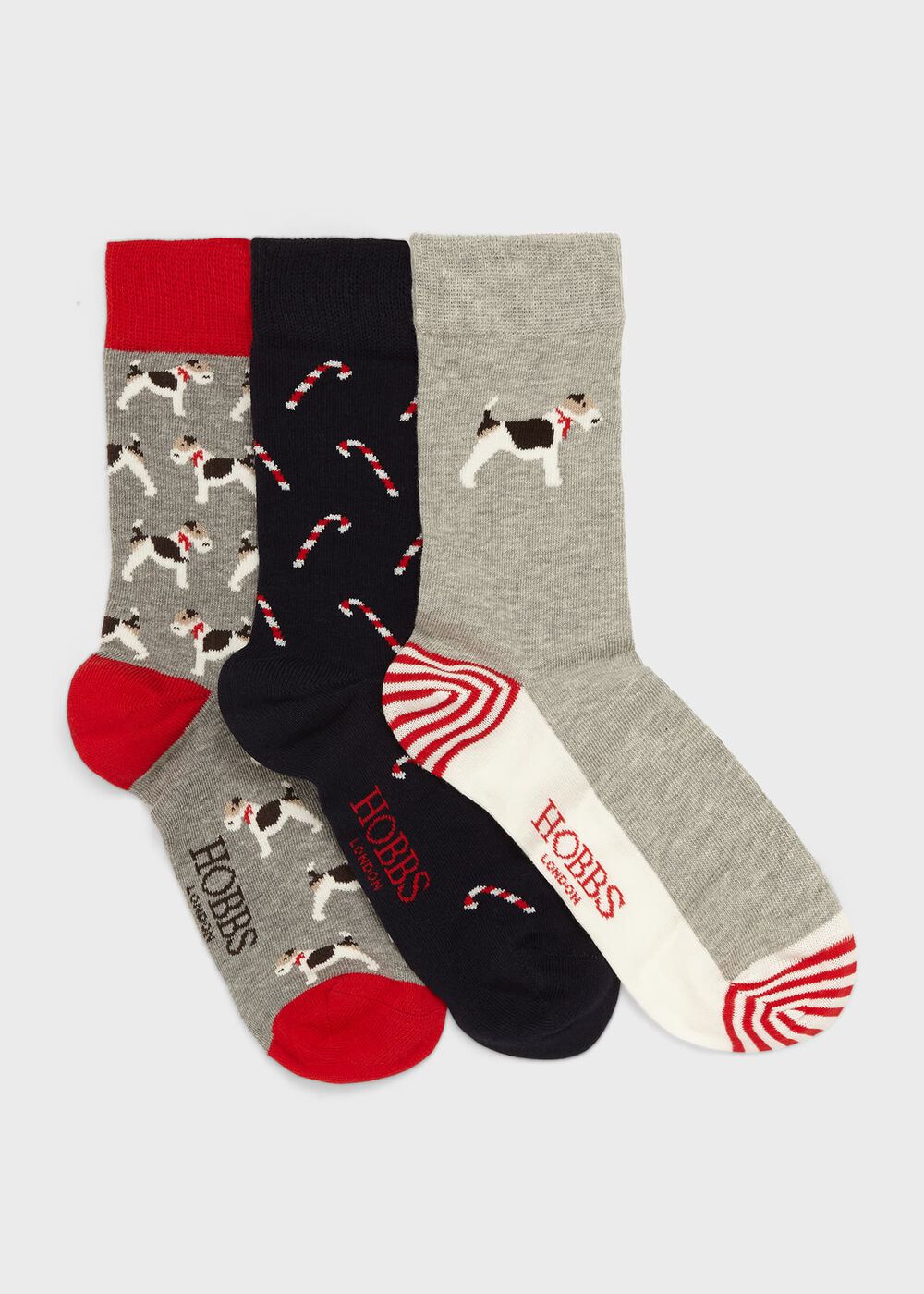 Festive Dog Sock Set, Grey Red, hi-res