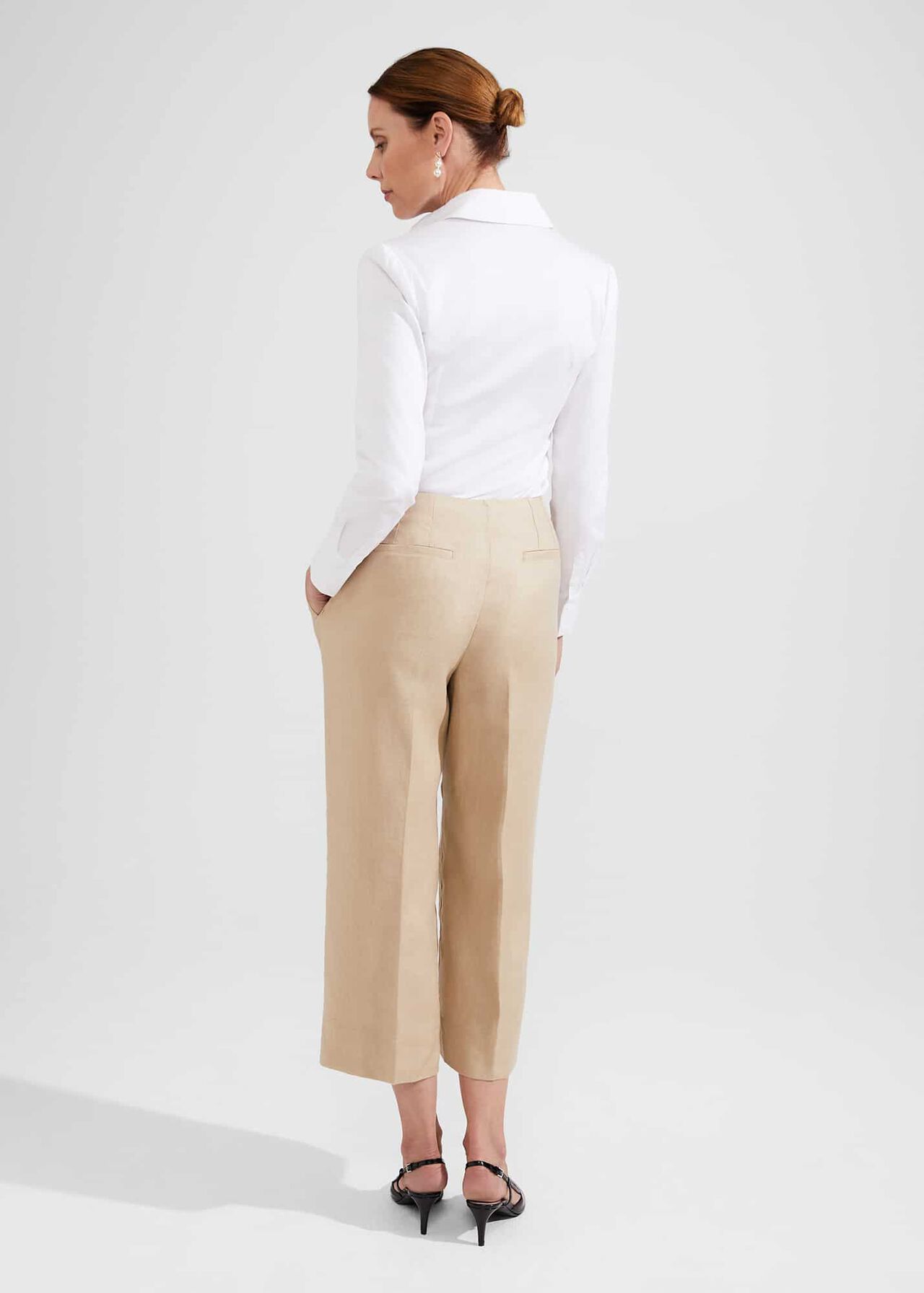 Dora Linen Crop Pant, Sand, hi-res