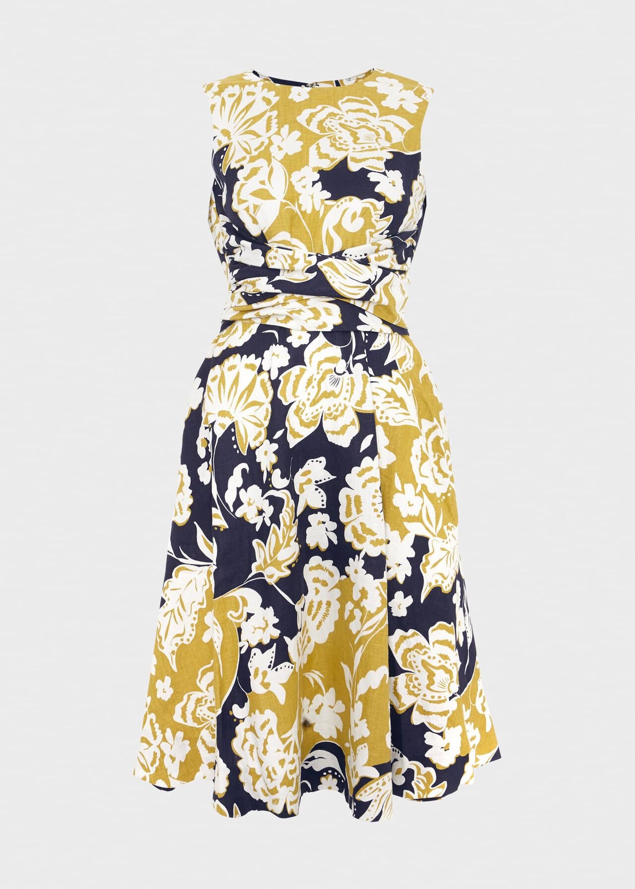 Twitchill Linen Dress, Navy Yellow, hi-res