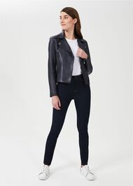 Tania Leather Jacket, Navy, hi-res