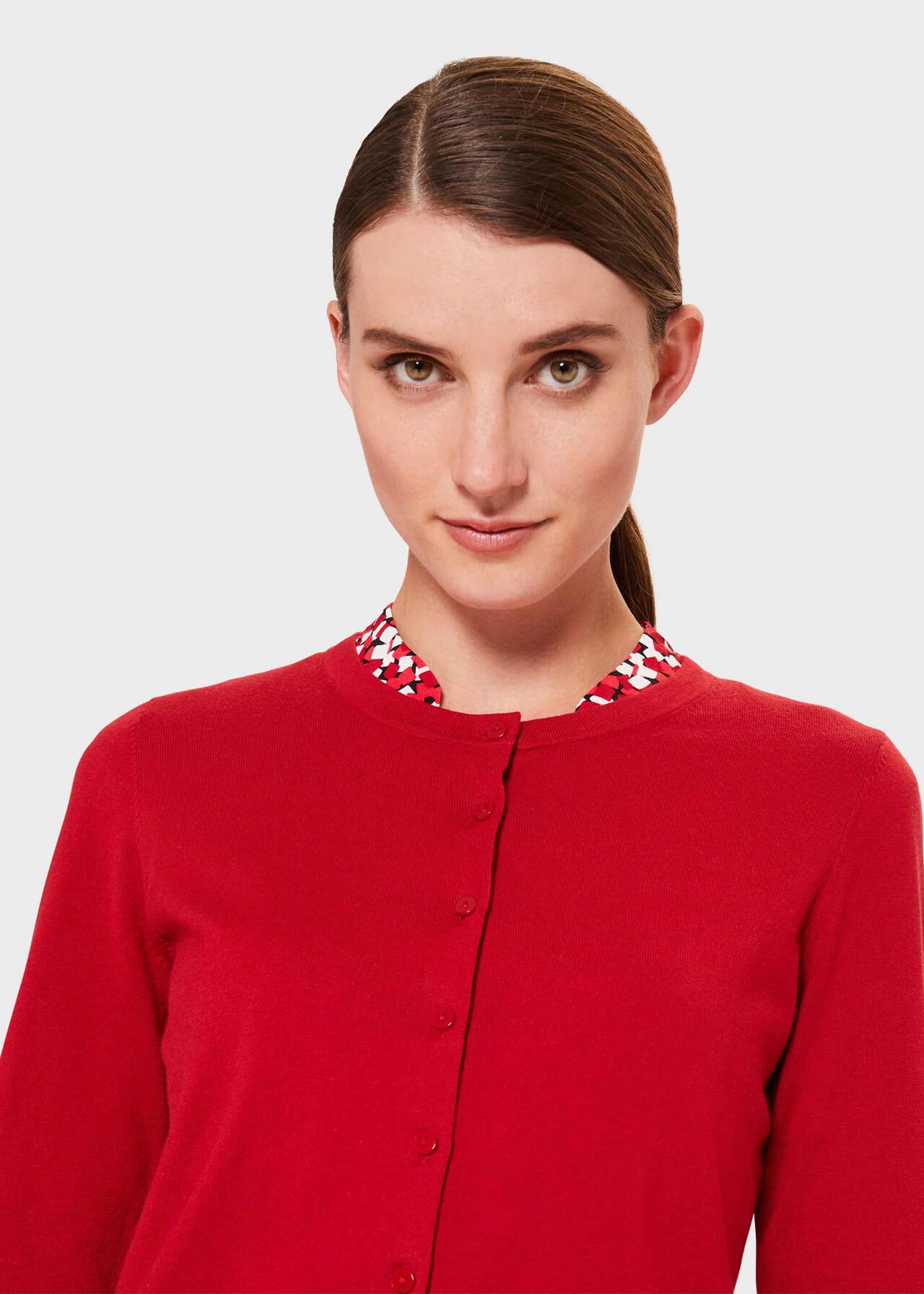 Michelle Cotton Cardigan, Red, hi-res