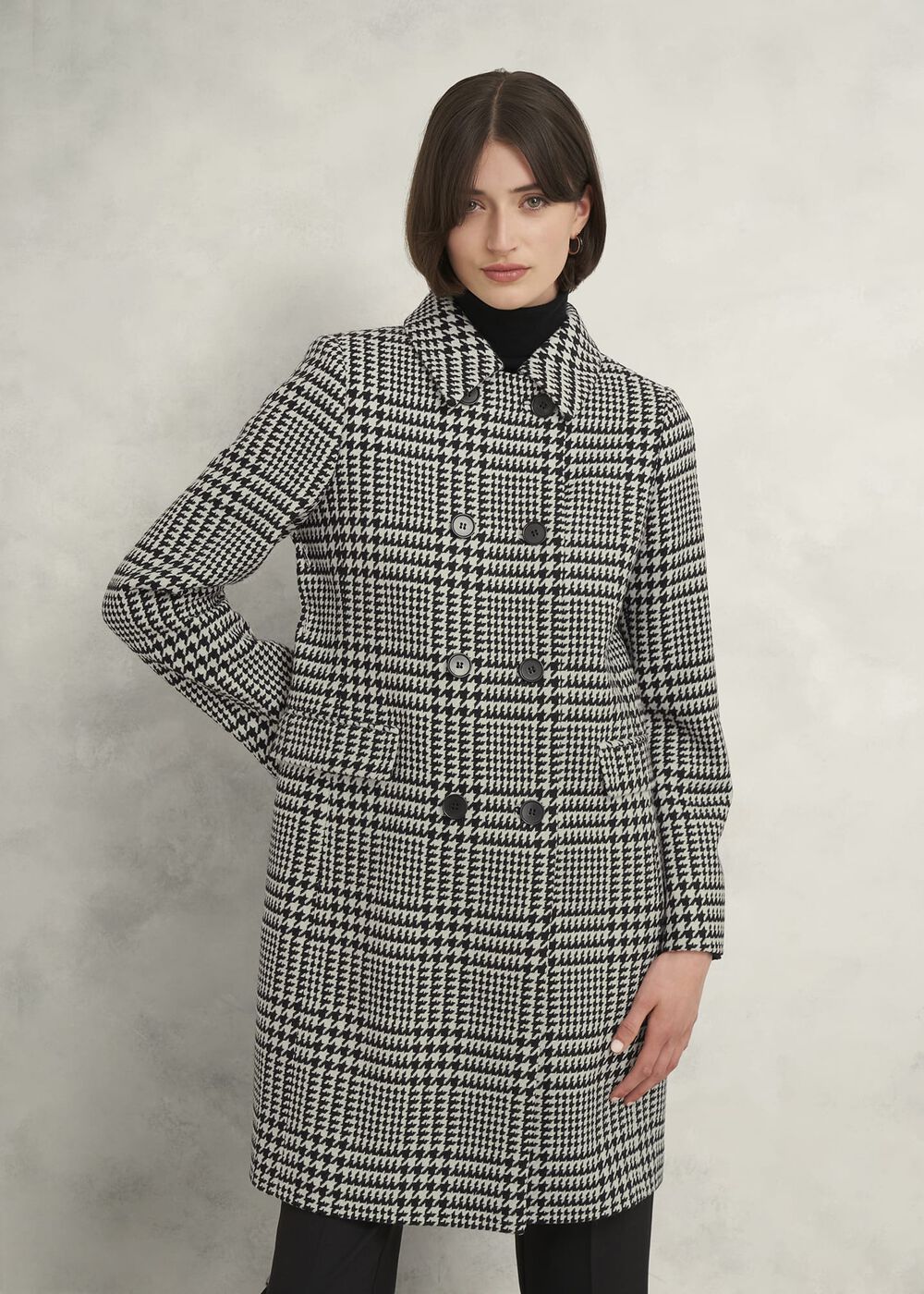 Yvette Wool Blend Check Coat, Black Ivory, hi-res
