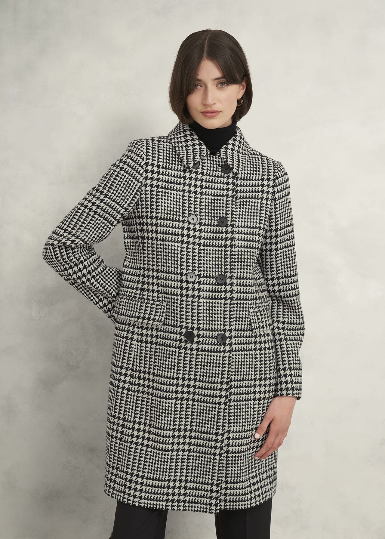 Yvette Wool Blend Check Coat, Black Ivory, hi-res
