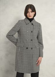 Yvette Wool Blend Check Coat, Black Ivory, hi-res
