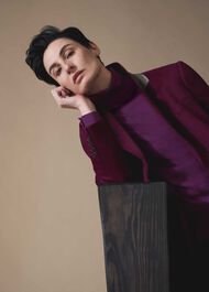 Lara Merino Wool Roll Neck Jumper, Deep Plum, hi-res