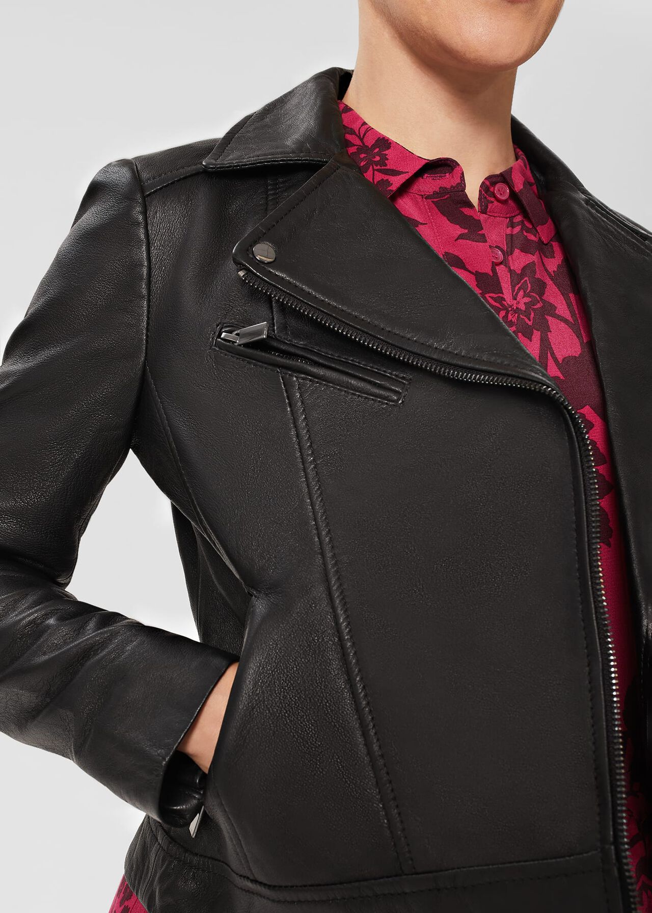 Petite Dakota Leather Jacket, Black, hi-res