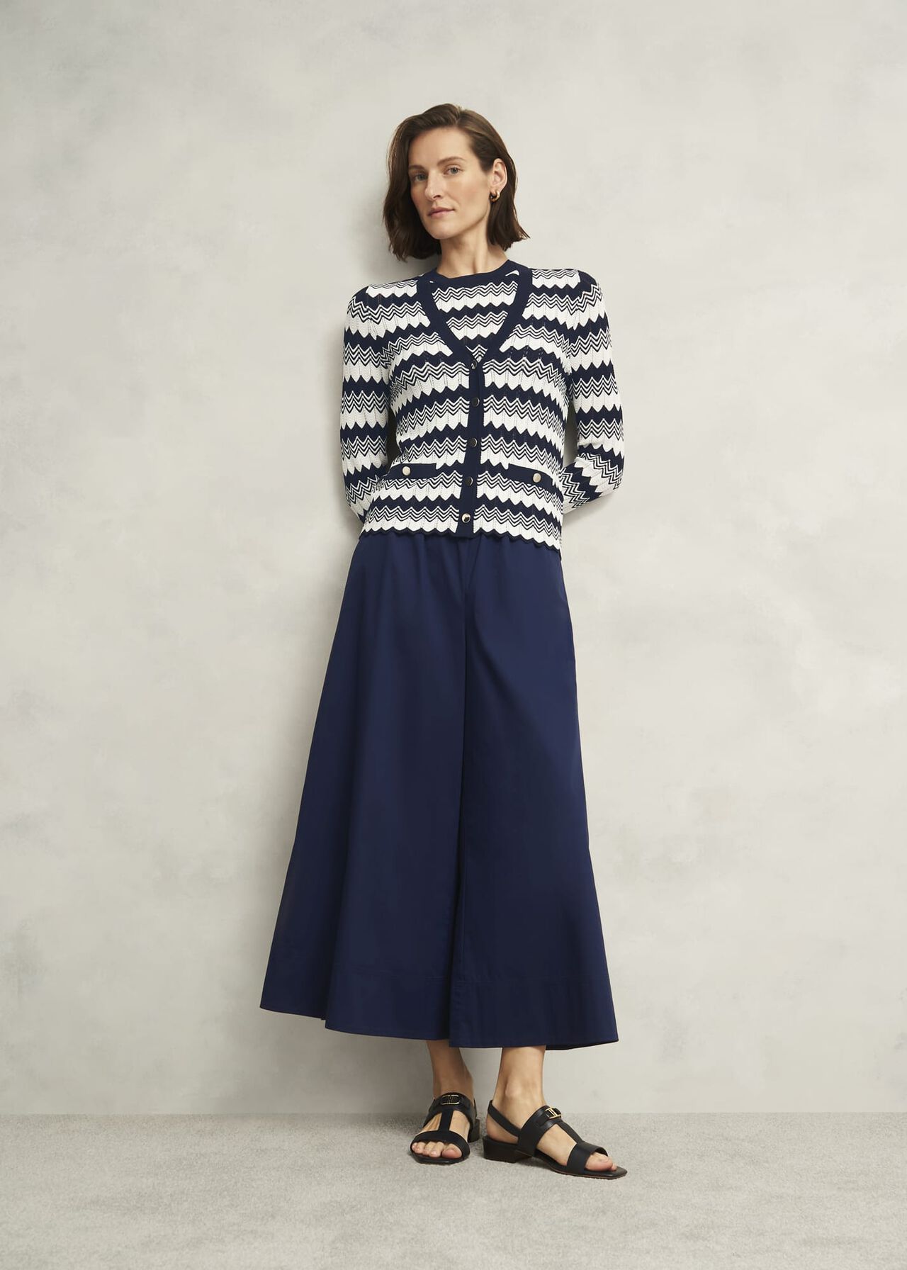 Midnight Navy Ranworth Cotton Blend Culotte, Midnight, hi-res