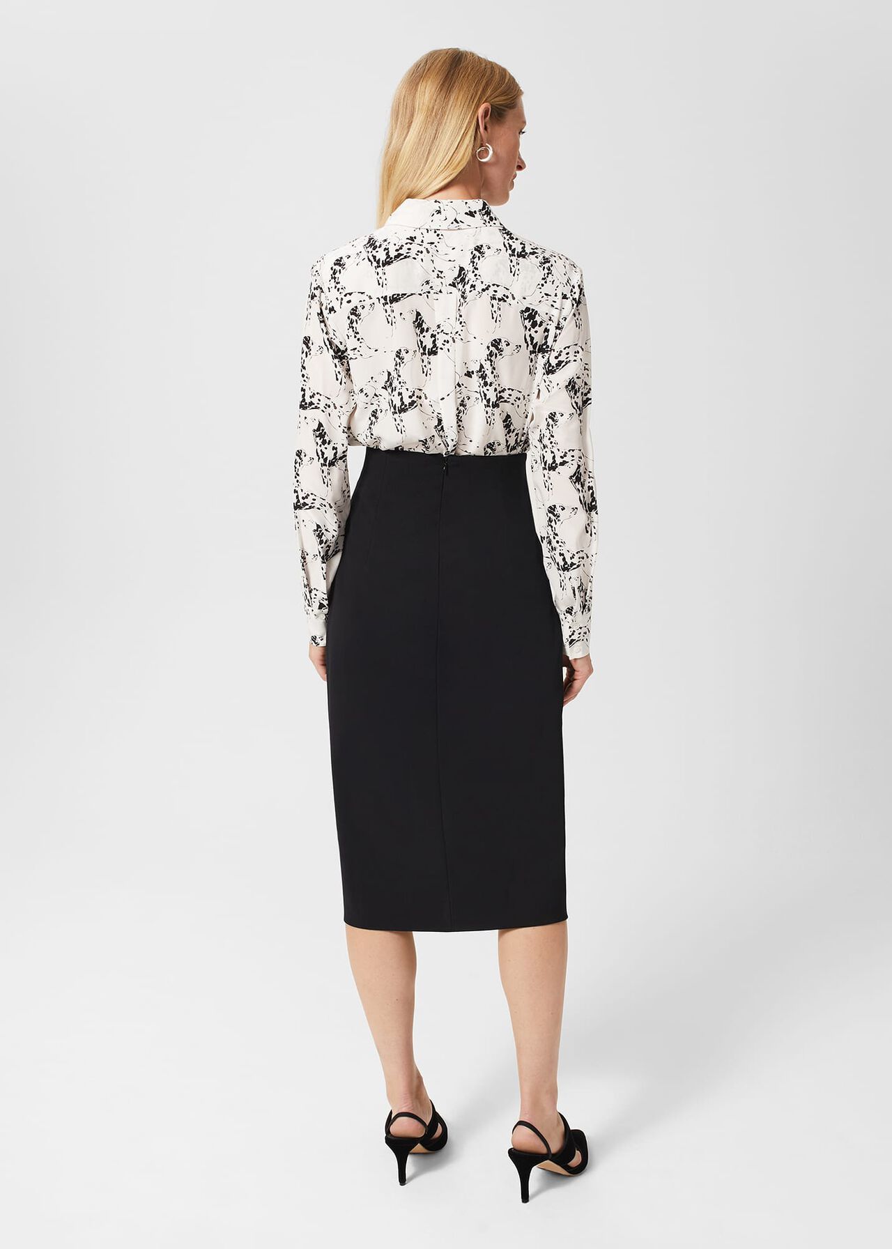 Eva Silk Printed Shirt, Ivory Black, hi-res