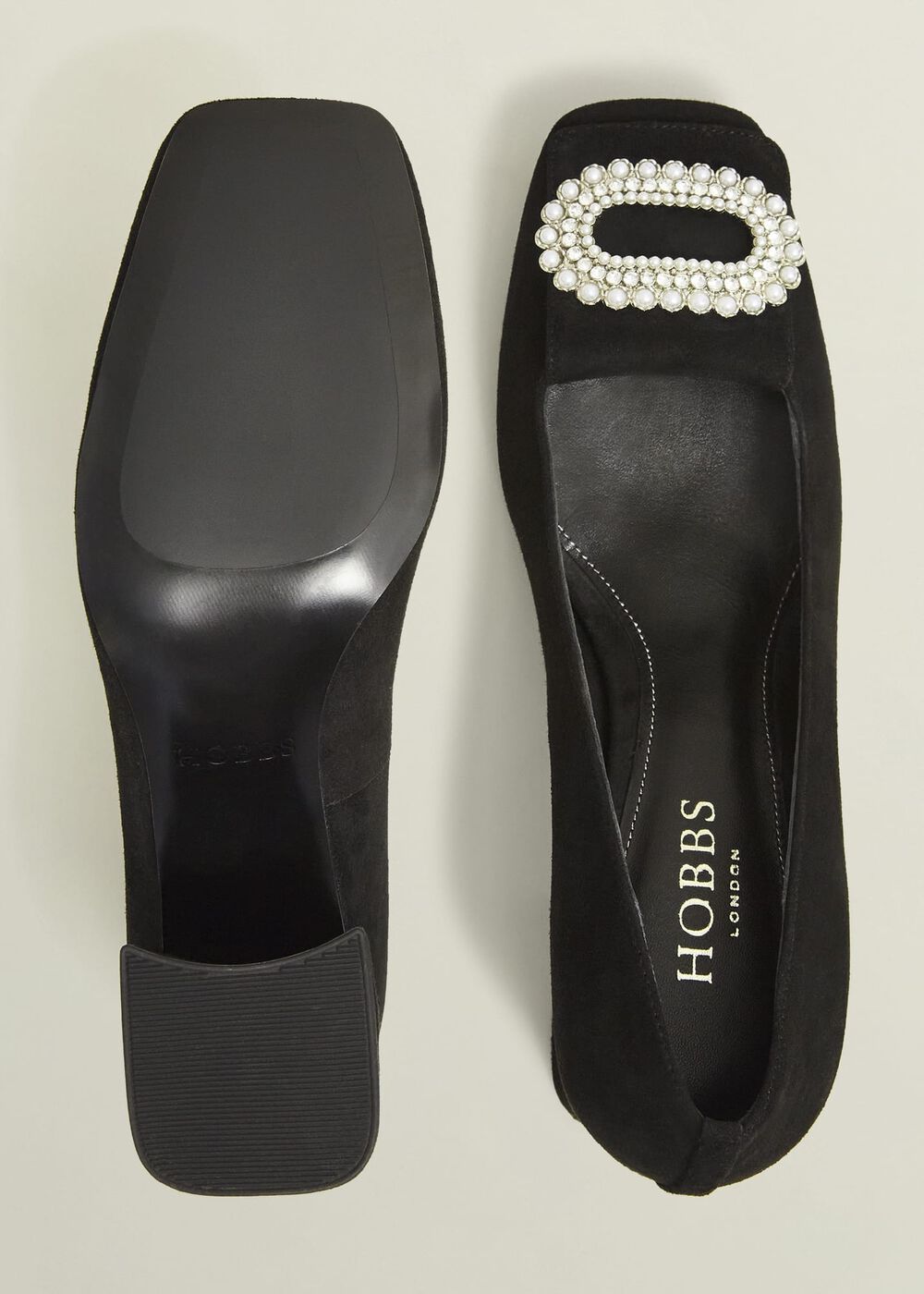 Lexia Suede Jewelled Courts, Black, hi-res