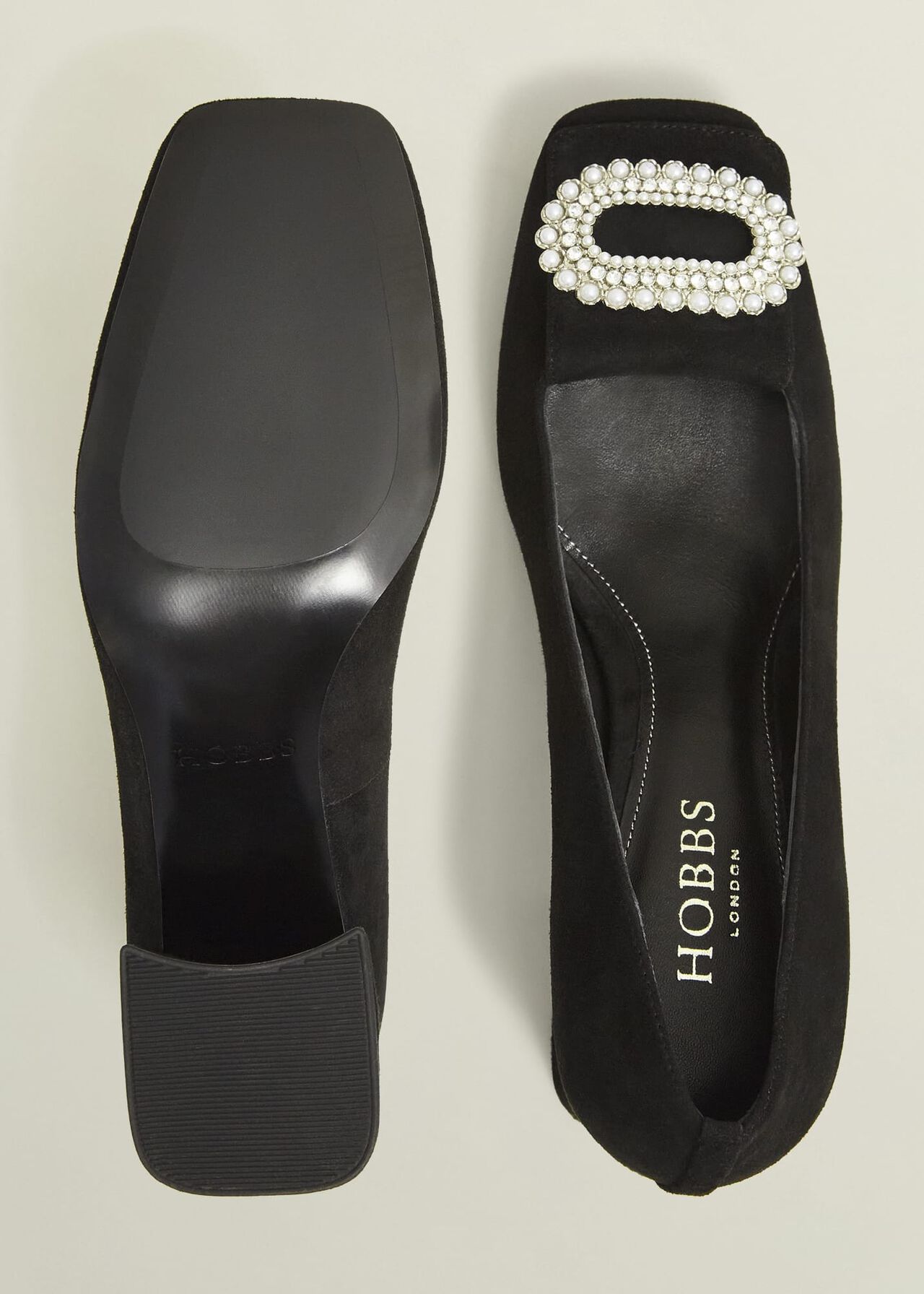 Lexia Suede Jewelled Courts, Black, hi-res