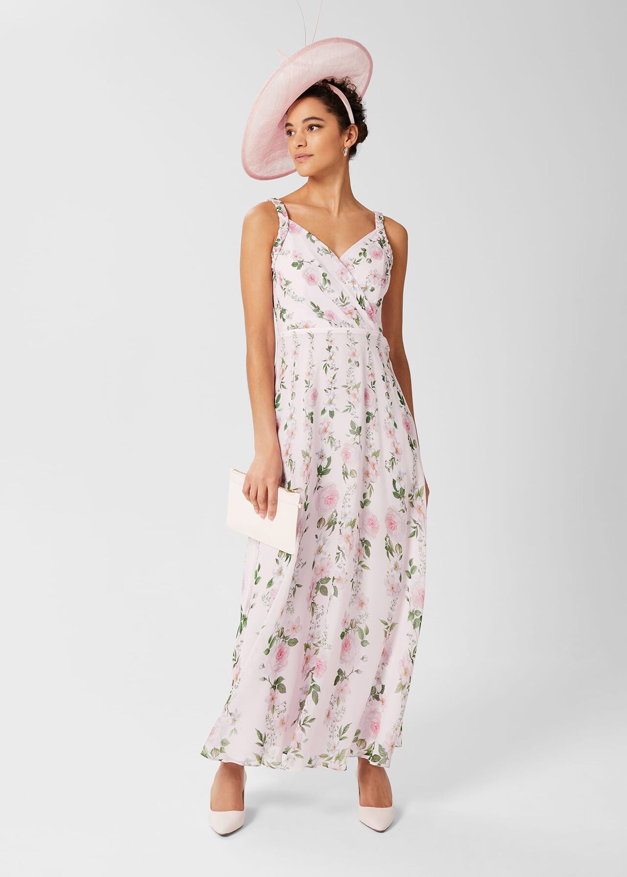 Catherine Silk Floral Maxi Dress, Pale Pink Multi, hi-res