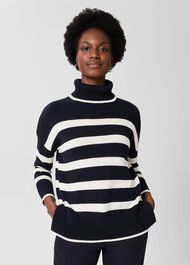 Marie Cotton Striped Jumper, Navy Ivory, hi-res