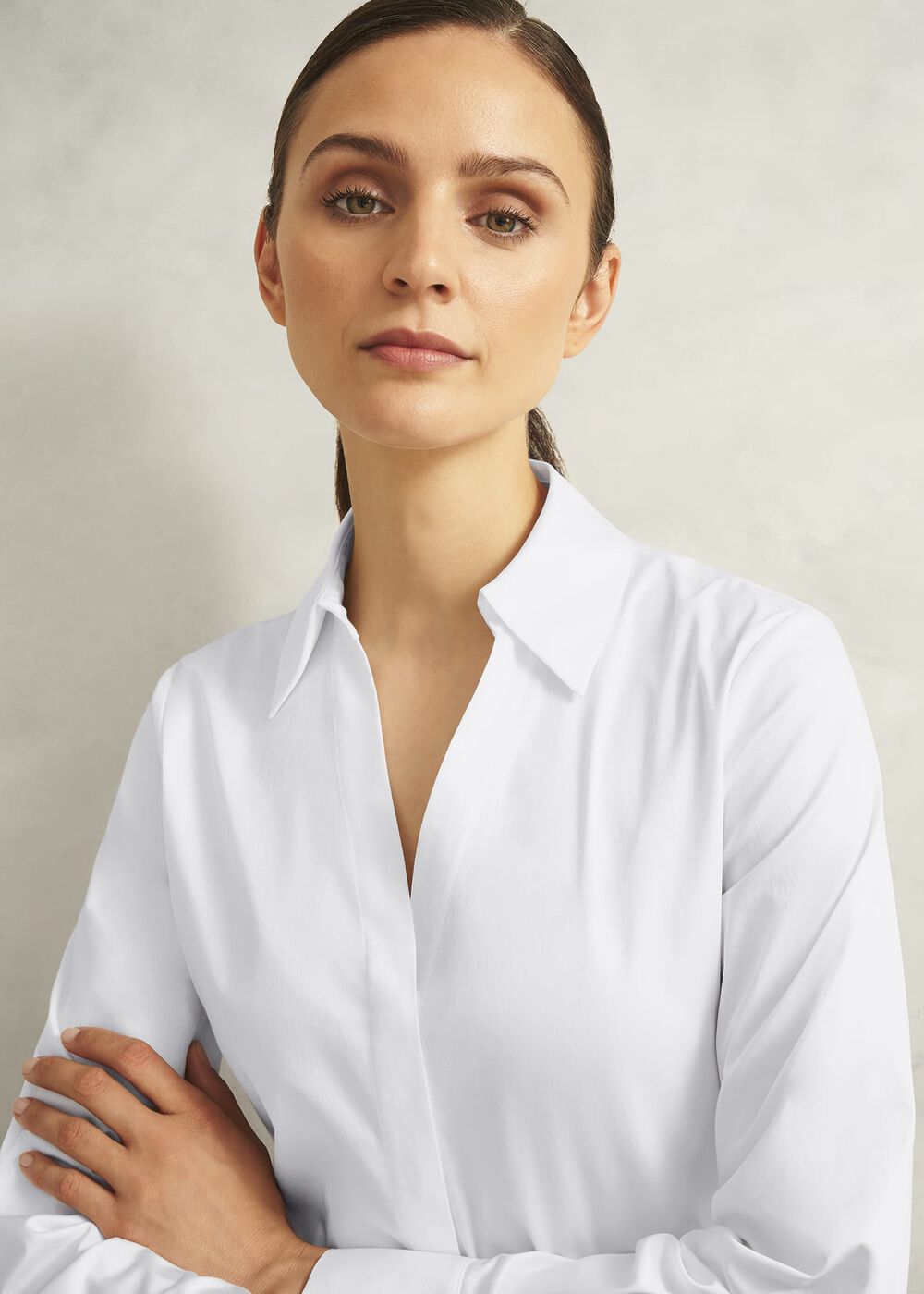 Lindsey Cotton Blend Shirt, White, hi-res