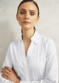 Lindsey Cotton Blend Shirt, White, hi-res
