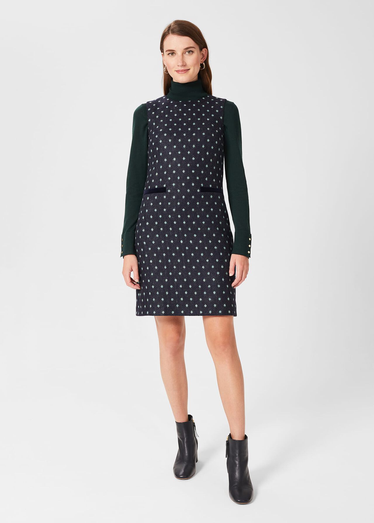 Sarah Wool Dress, Navy Green, hi-res