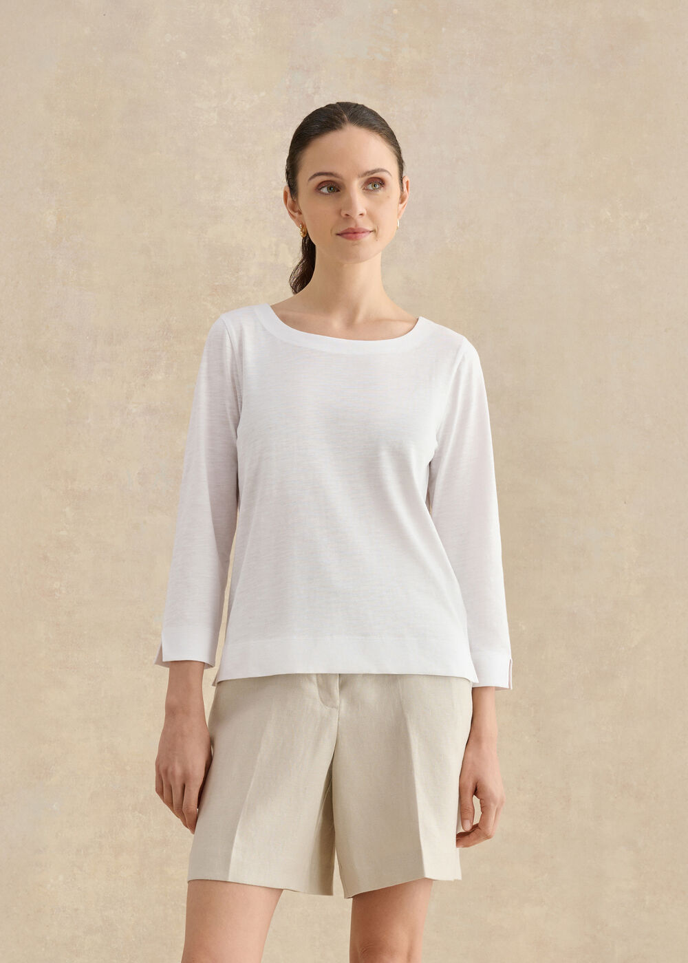 Martie Cotton Slub 3/4 Sleeve Top, White, hi-res