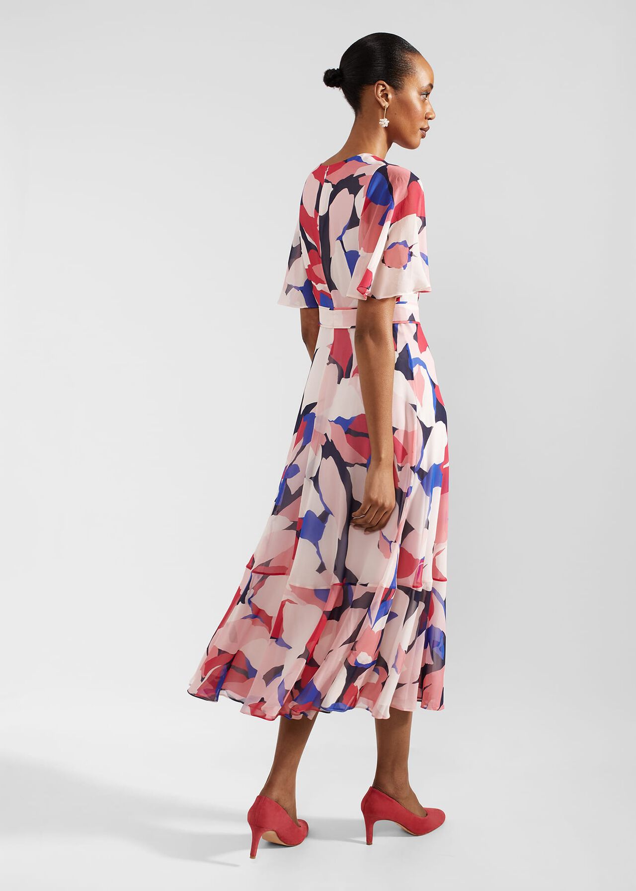 Freya Silk Midi Dress, Navy Pink Multi, hi-res