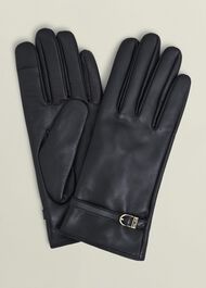 Lillia Leather Gloves, Black, hi-res