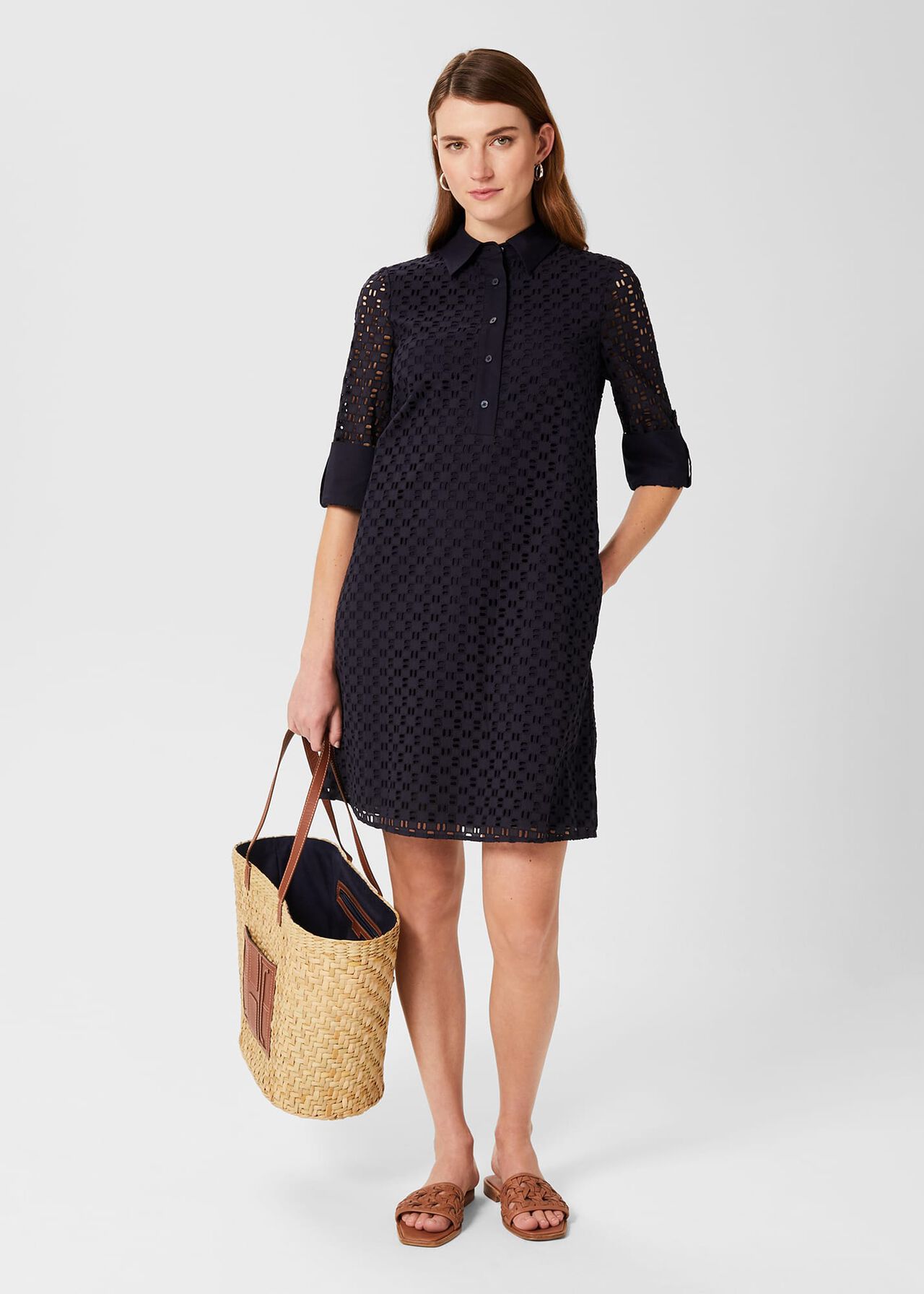 Marciella Broderie Dress, Navy, hi-res