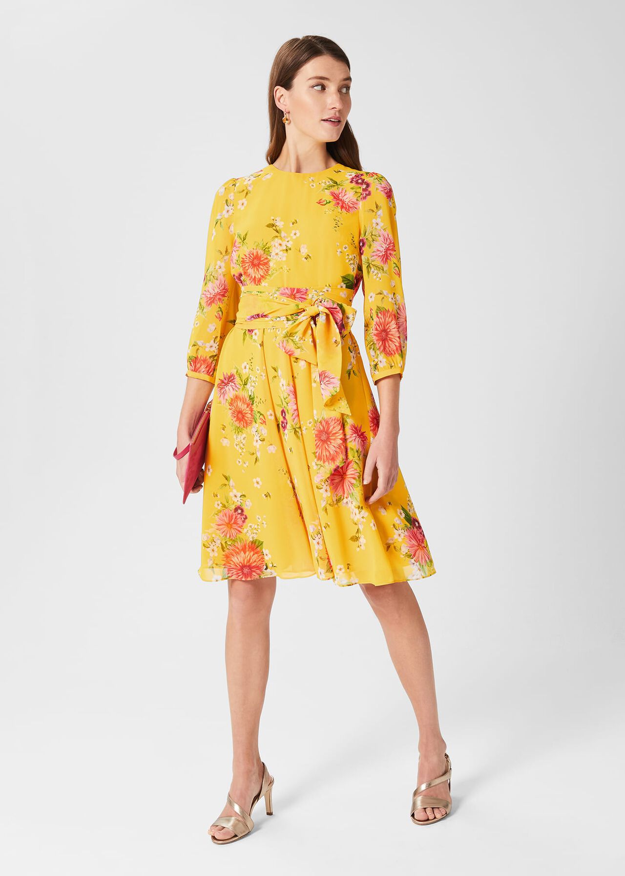 Jasmina Floral Fit And Flare Dress, Yellow Multi, hi-res