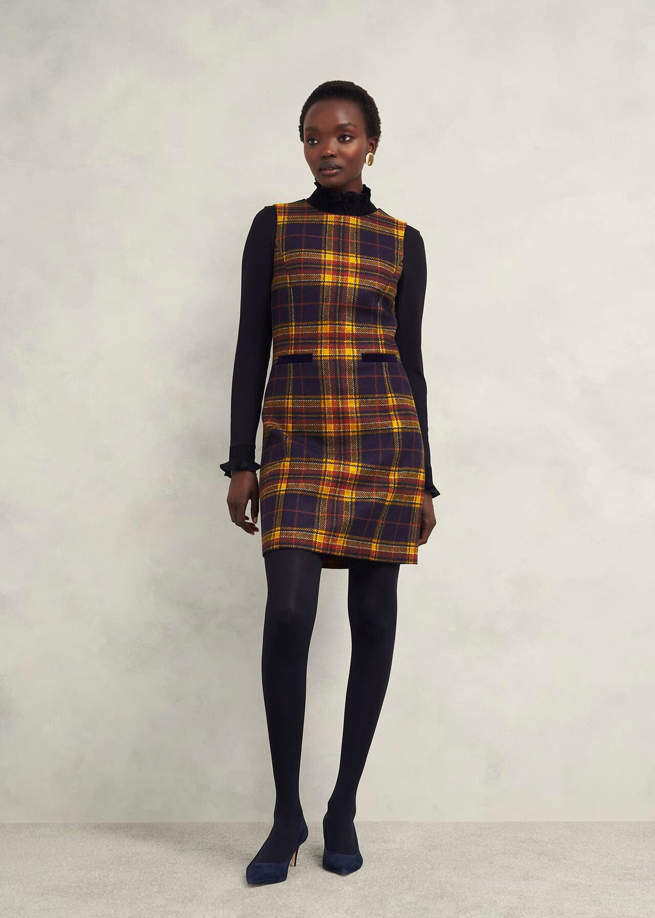 Margot Wool Dress, Navy Ochre, hi-res