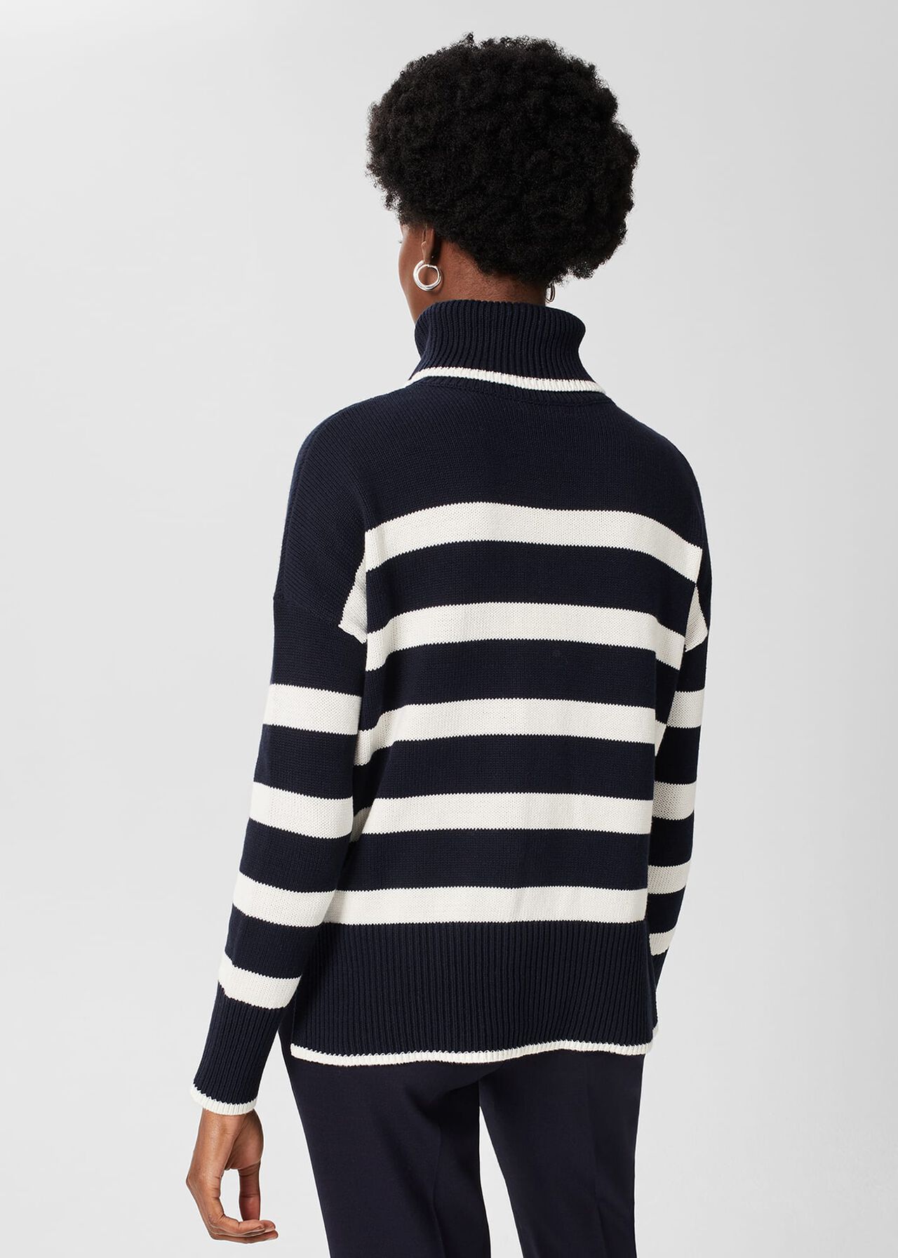Marie Cotton Striped Jumper, Navy Ivory, hi-res