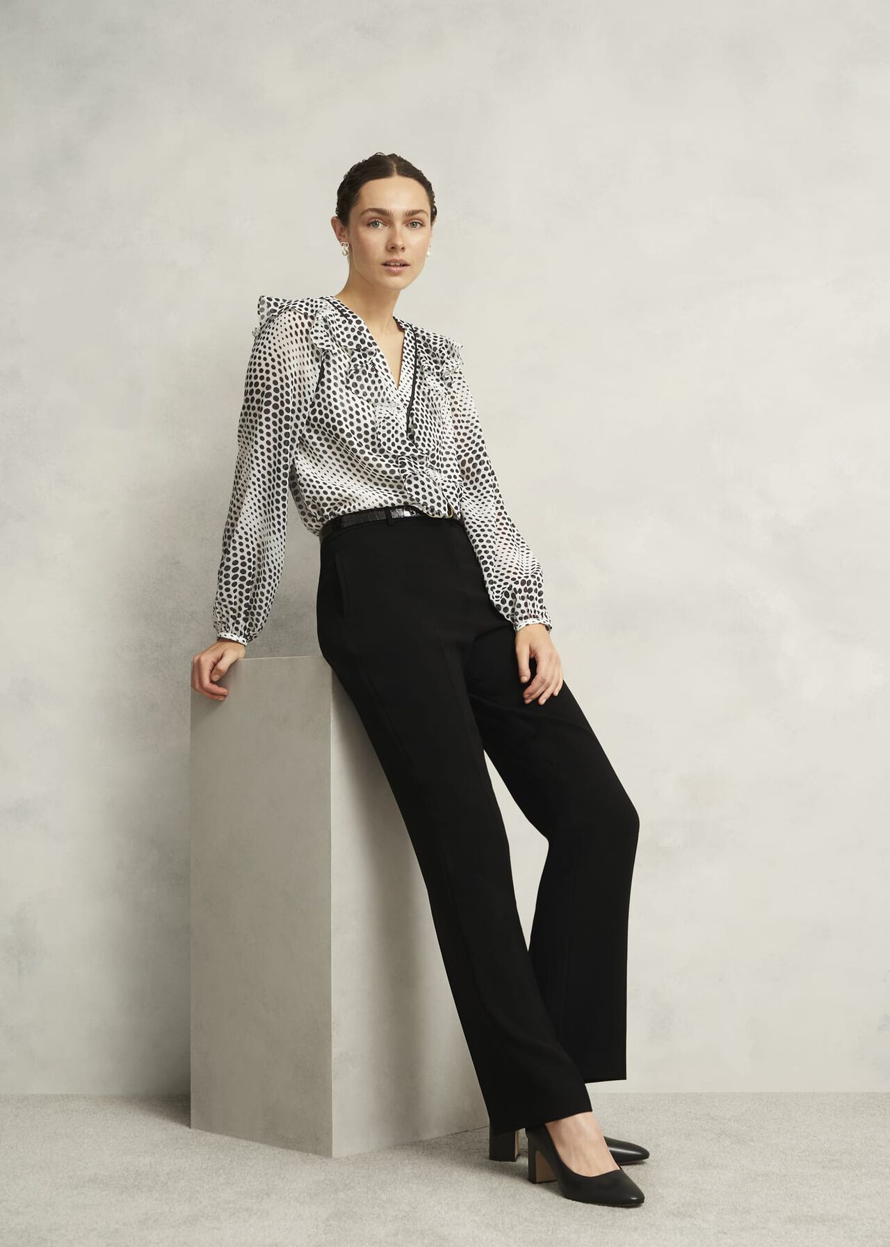Rosana Ruffle Top, Cream Black, hi-res