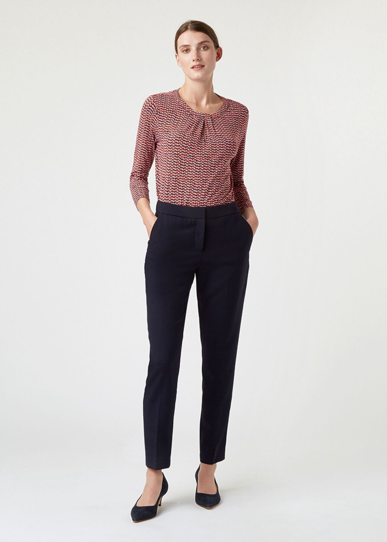 Petite Gael Wool Blend Trouser With Stretch, Navy, hi-res