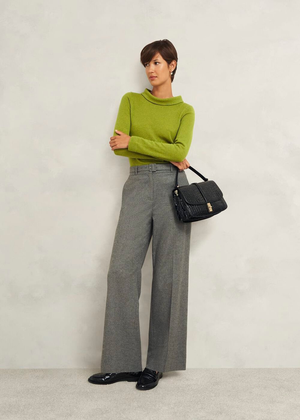 Audrey Wool Cashmere Sweater, Lime Green, hi-res