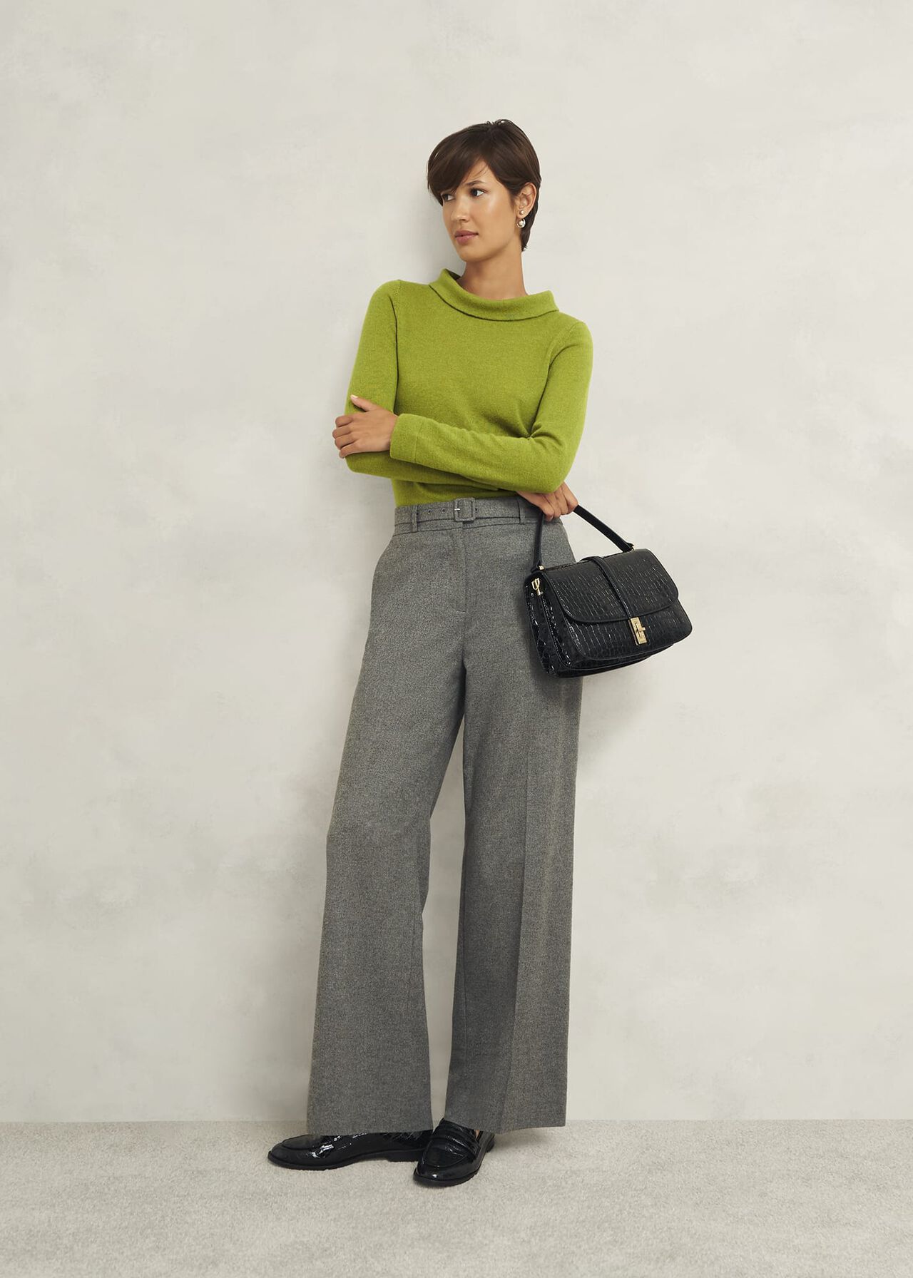 Audrey Wool Cashmere Sweater, Lime Green, hi-res